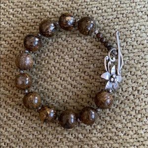 Silpada Brown Bronzite Bead Flower-Toggle Bracelet